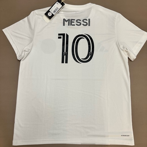 Adidas Lionel Messi Inter Miami CF Jersey White Striped Shirt Women's L NWT - Picture 4 of 7